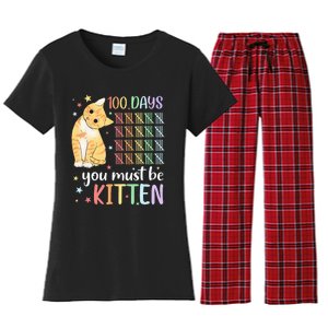 100th Day Of School Cat You Must Be Kitten Student Women's Flannel Pajama Set