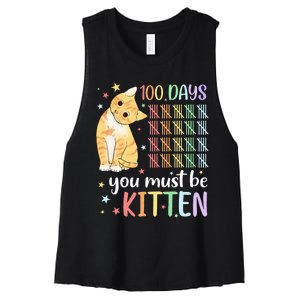 100th Day Of School Cat You Must Be Kitten Student Women's Racerback Cropped Tank