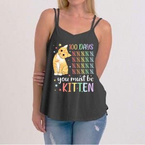 100th Day Of School Cat You Must Be Kitten Student Women's Strappy Tank