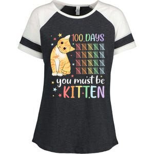 100th Day Of School Cat You Must Be Kitten Student Enza Ladies Jersey Colorblock Tee