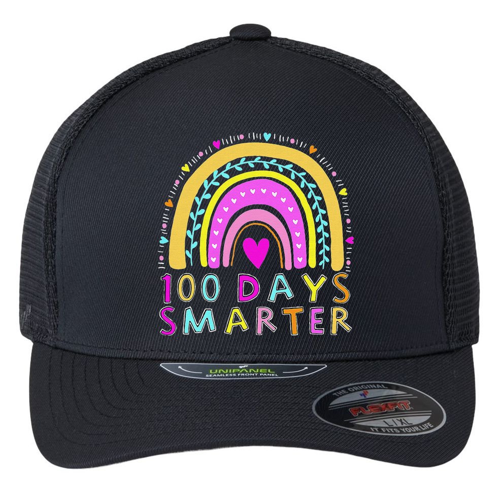 100th Day Of School Teacher rainbow 100 Days Smarter Flexfit Unipanel Trucker Cap