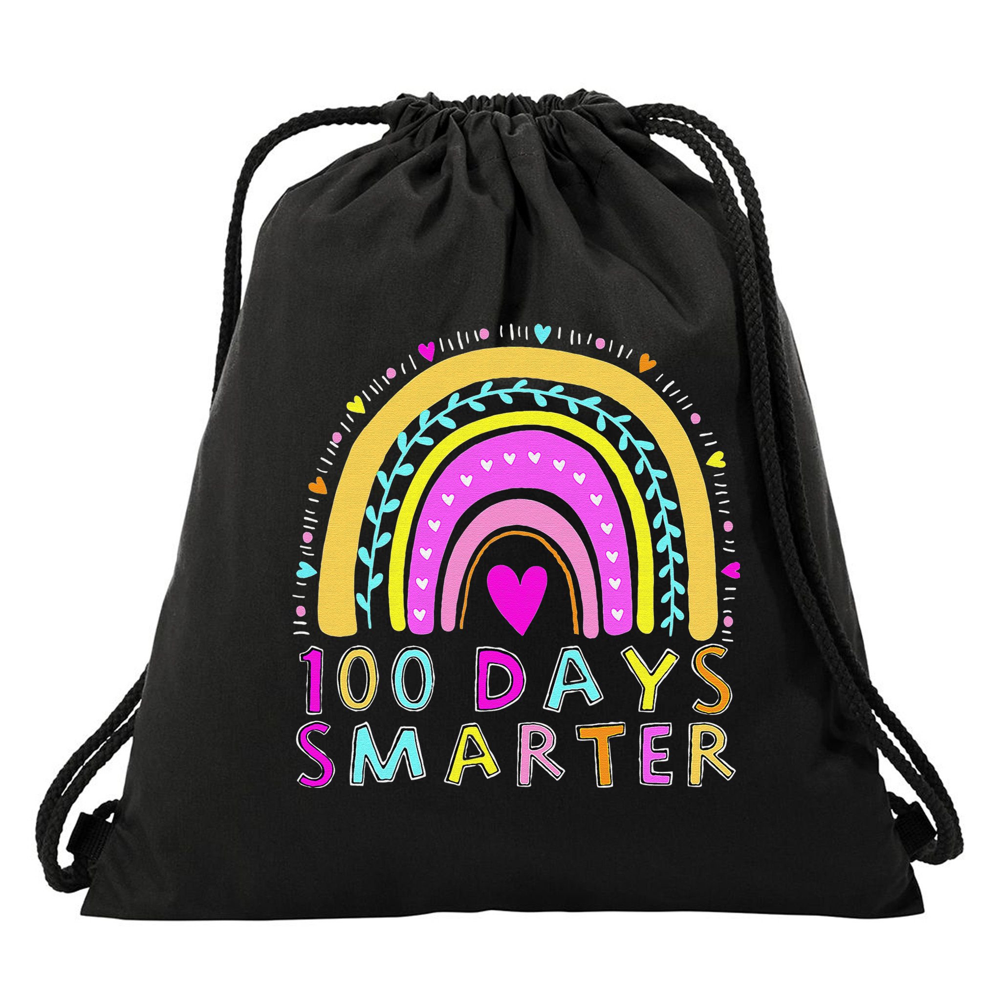 100th Day Of School Teacher rainbow 100 Days Smarter Drawstring Bag