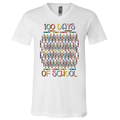 100 Days Of School Teacher Student Funny V-Neck T-Shirt