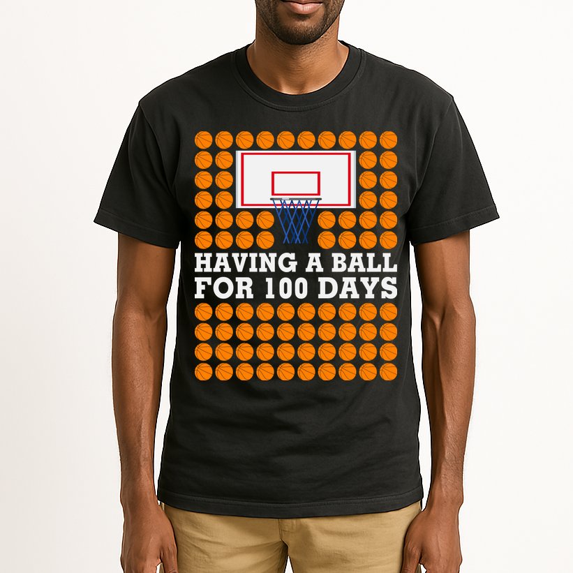 100th Day Of School Basketball Balls 100 Basket Balls Basketball Hoop Tall T-Shirt