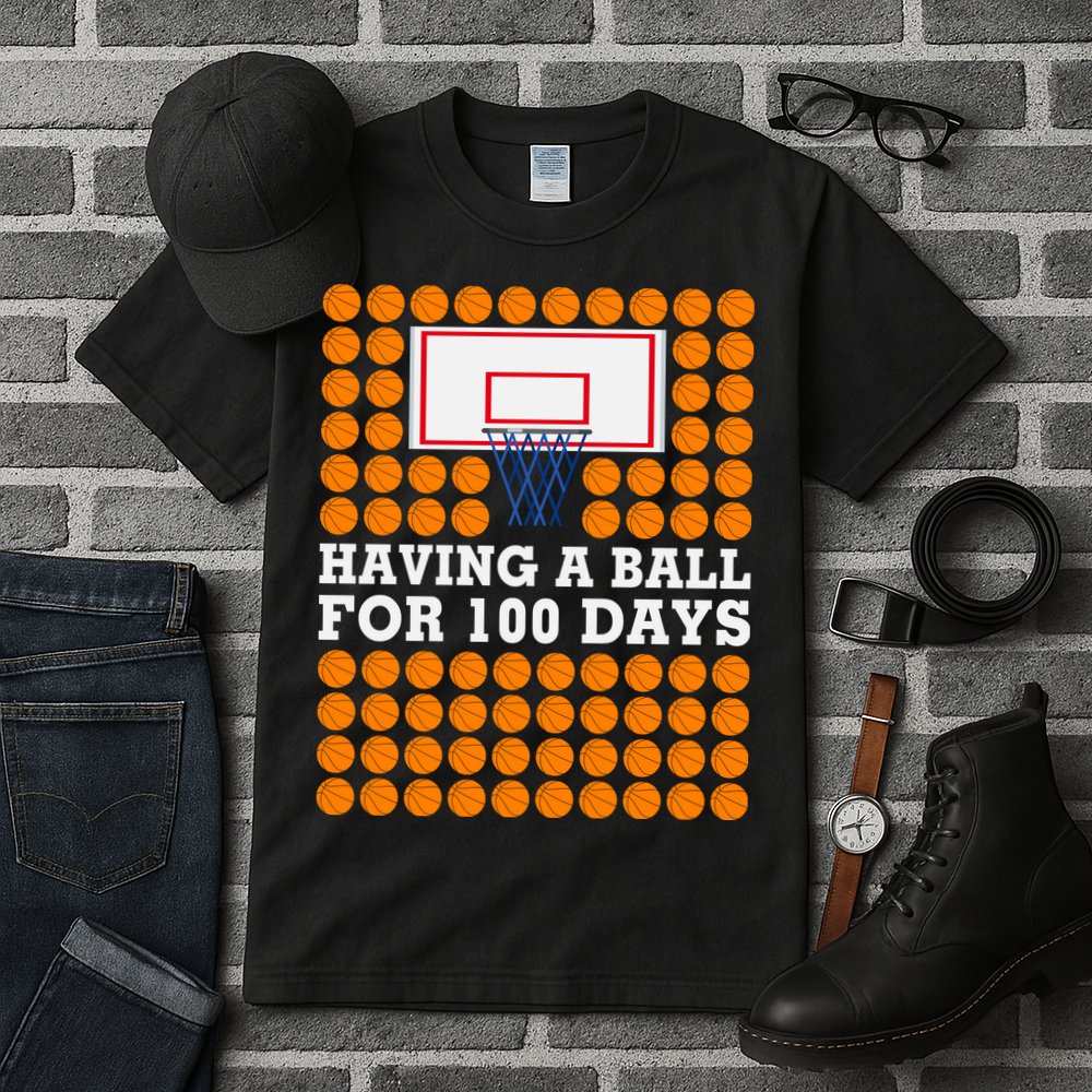 100th Day Of School Basketball Balls 100 Basket Balls Basketball Hoop Tall T-Shirt