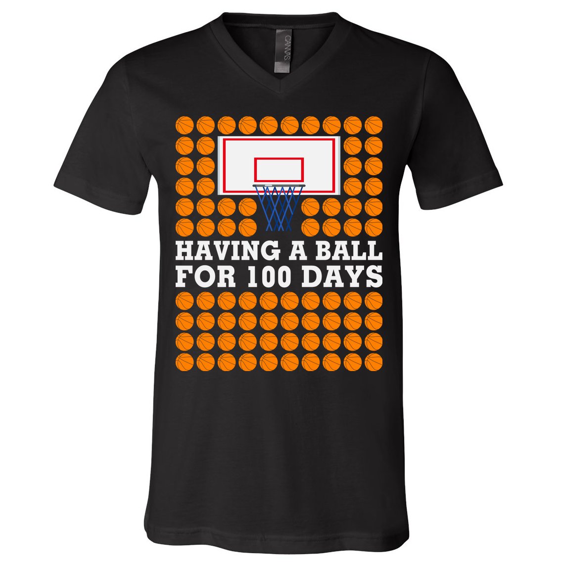 100th Day Of School Basketball Balls 100 Basket Balls Basketball Hoop V-Neck T-Shirt