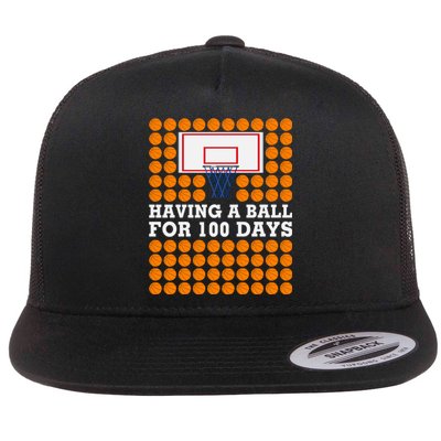 100th Day Of School Basketball Balls 100 Basket Balls Basketball Hoop Flat Bill Trucker Hat