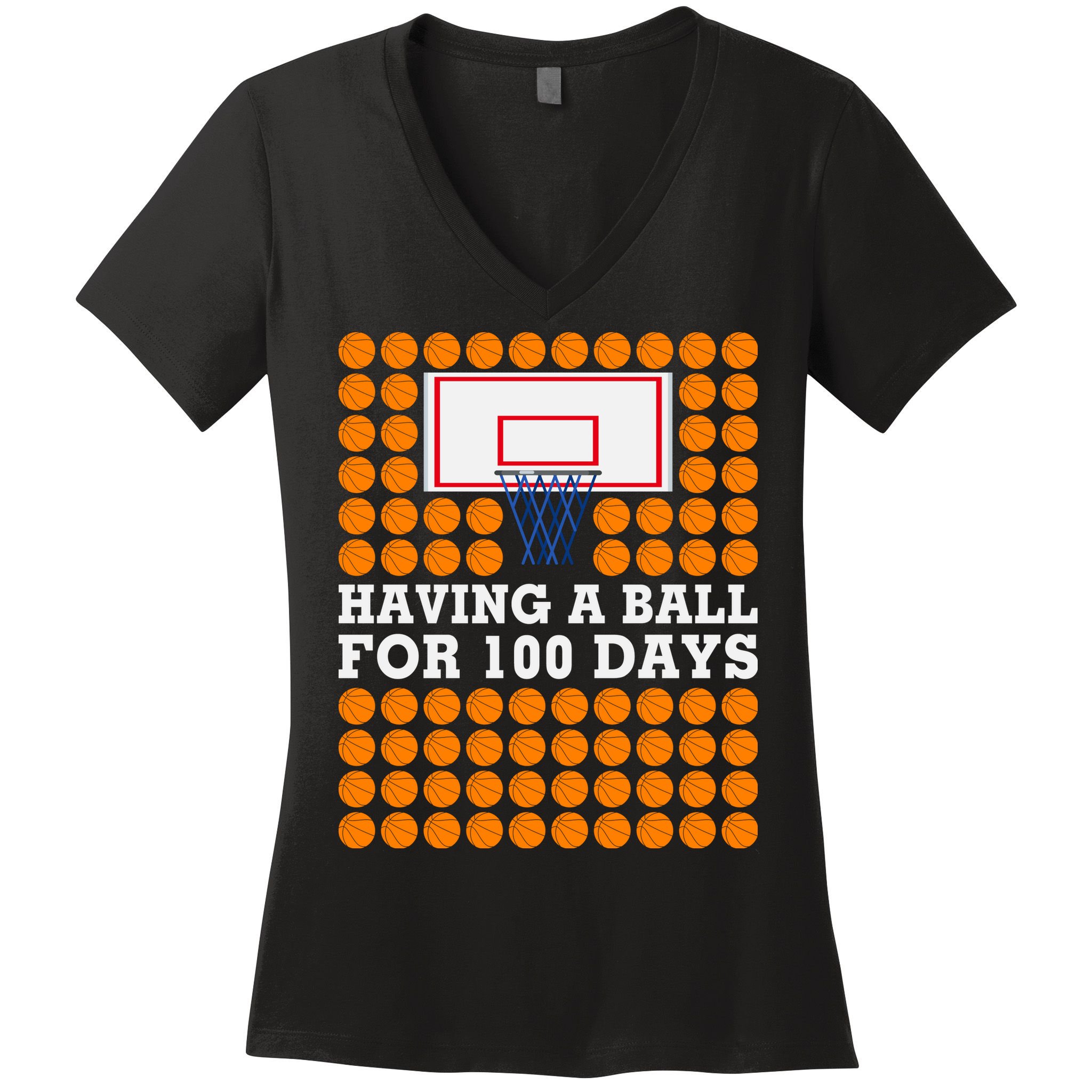 100th Day Of School Basketball Balls 100 Basket Balls Basketball Hoop Women's V-Neck T-Shirt
