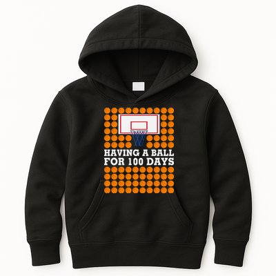 100th Day Of School Basketball Balls 100 Basket Balls Basketball Hoop Kids Hoodie