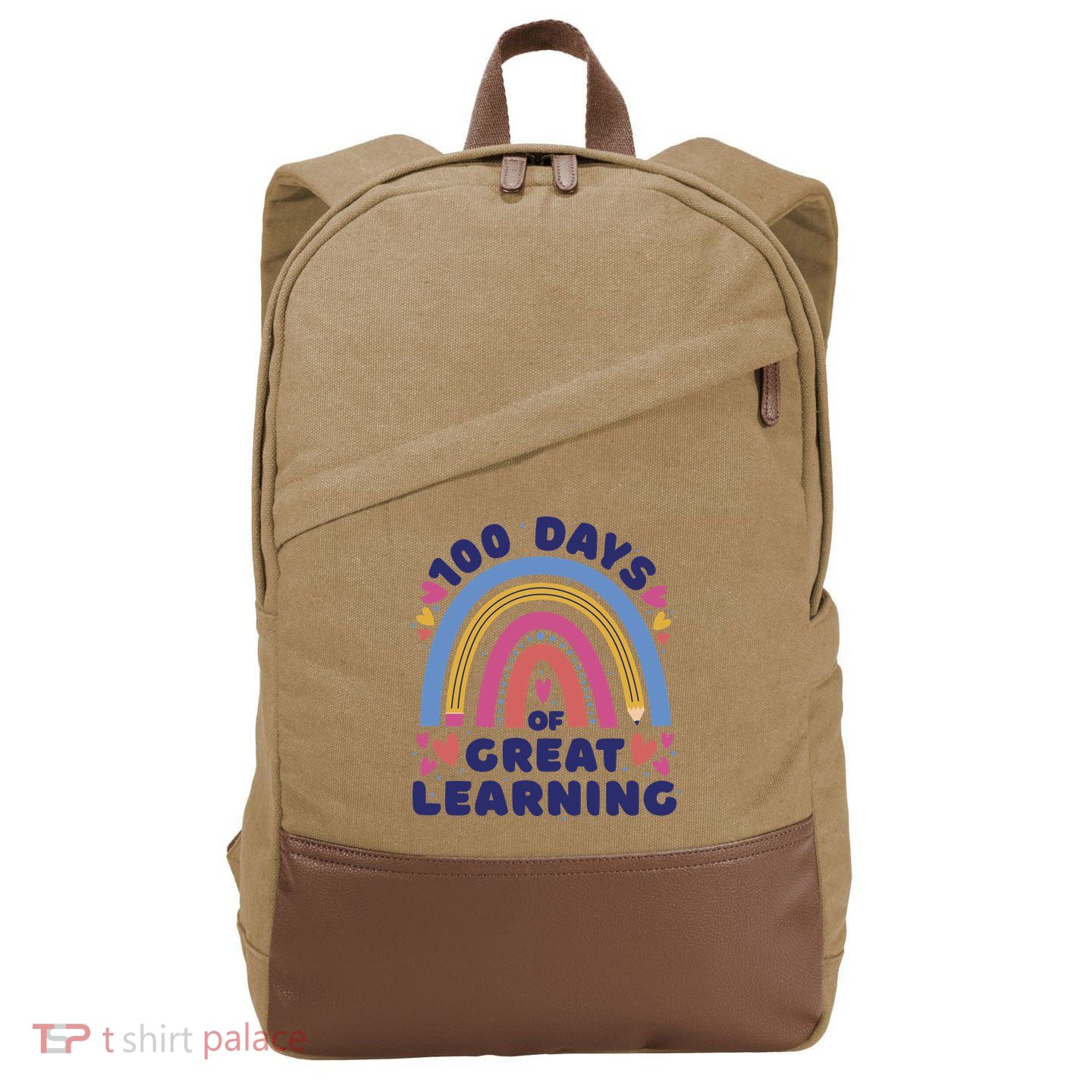 100 Days Of Great Learning School Rainbow Cotton Canvas Backpack