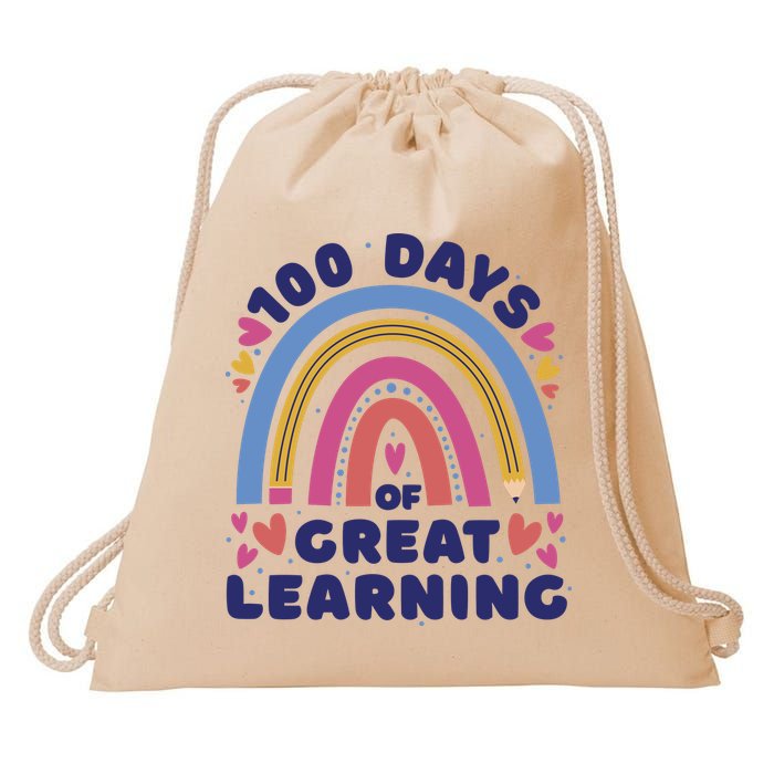 100 Days Of Great Learning School Rainbow Drawstring Bag