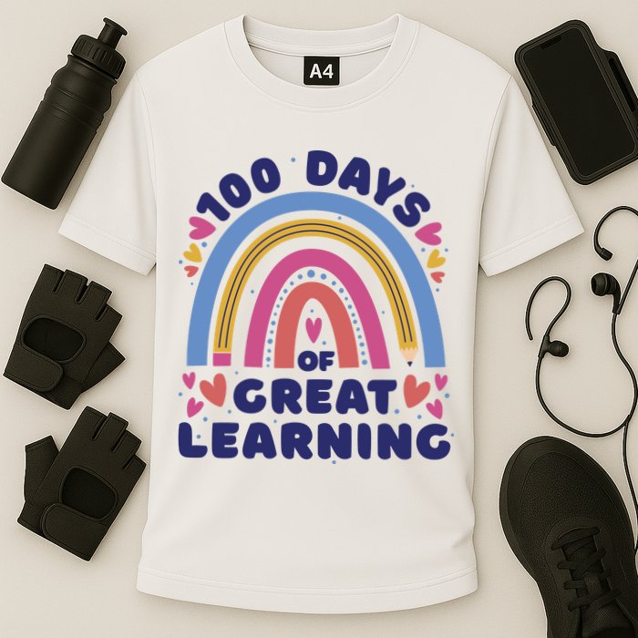 100 Days Of Great Learning School Rainbow Cooling Performance Crew T-Shirt