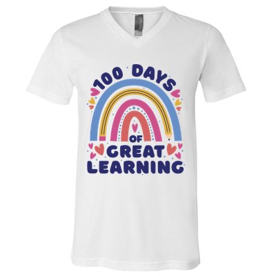 100 Days Of Great Learning School Rainbow V-Neck T-Shirt