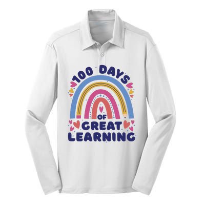 100 Days Of Great Learning School Rainbow Silk Touch Performance Long Sleeve Polo