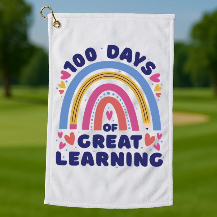 100 Days Of Great Learning School Rainbow Golf Towel