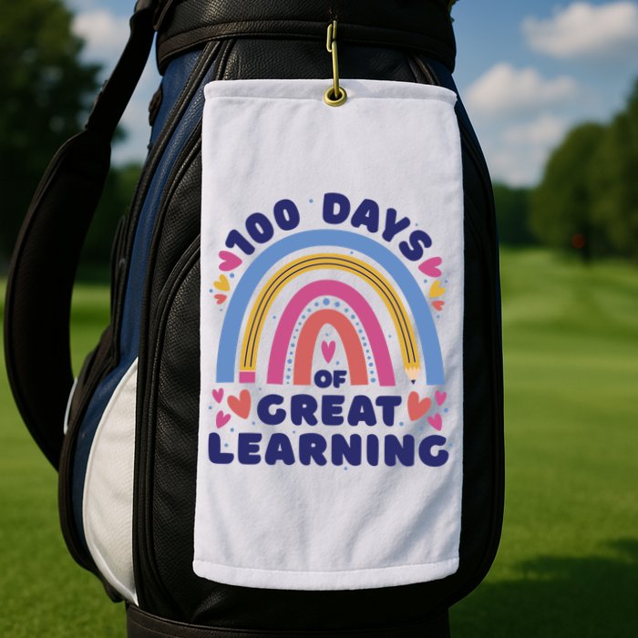 100 Days Of Great Learning School Rainbow Golf Towel