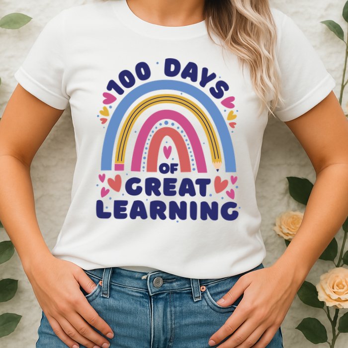 100 Days Of Great Learning School Rainbow Womens T-Shirt
