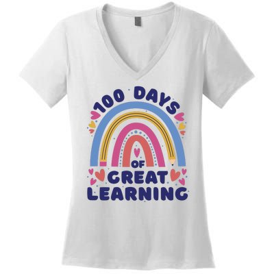 100 Days Of Great Learning School Rainbow Women's V-Neck T-Shirt