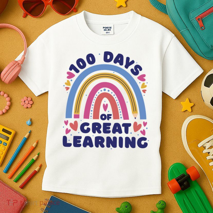 100 Days Of Great Learning School Rainbow Kids T-Shirt