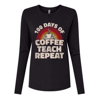 100 Days Of Coffee Teach Repeat 100th Day School Teacher Gift Womens Cotton Relaxed Long Sleeve T-Shirt