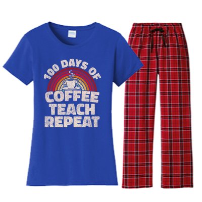 100 Days Of Coffee Teach Repeat 100th Day School Teacher Gift Women's Flannel Pajama Set