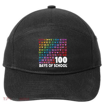 100 Days Of School Math Numbers Hearts Teacher Student 7-Panel Snapback Hat