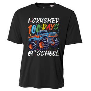 100 Days Of School Monster Truck Students And Teachers Cooling Performance Crew T-Shirt