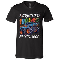 100 Days Of School Monster Truck Students And Teachers V-Neck T-Shirt