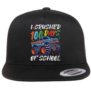 100 Days Of School Monster Truck Students And Teachers Flat Bill Trucker Hat