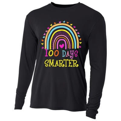 100th Day Of School Teacher rainbow 100 Days Smarter Cooling Performance Long Sleeve Crew