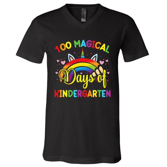 100th Day of Kindergarten For Girls 100 Magical Days V-Neck T-Shirt