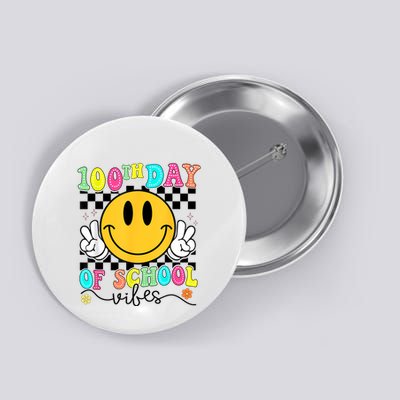 100th Day Of School Vibes Cute Smile Face 100 Days Groovy Button