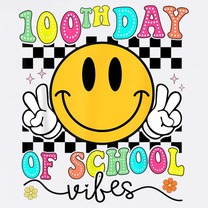 100th Day Of School Vibes Cute Smile Face 100 Days Groovy Flat Bill Trucker Hat