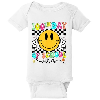 100th Day Of School Vibes Cute Smile Face 100 Days Groovy Baby Bodysuit