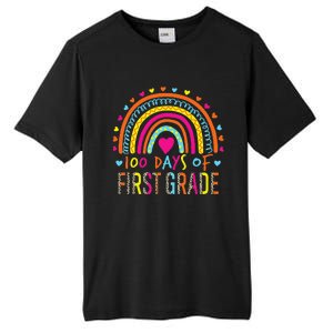 100 Days Of First Grade Leopard Rainbow 100th Day Of School Tall Fusion ChromaSoft Performance T-Shirt