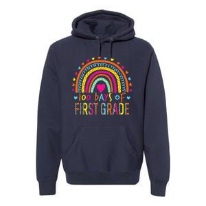 100 Days Of First Grade Leopard Rainbow 100th Day Of School Premium Hoodie