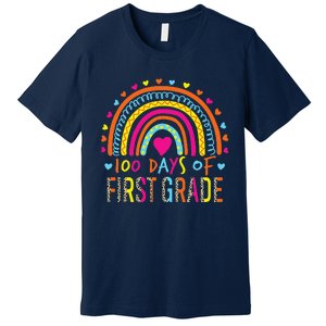 100 Days Of First Grade Leopard Rainbow 100th Day Of School Premium T-Shirt