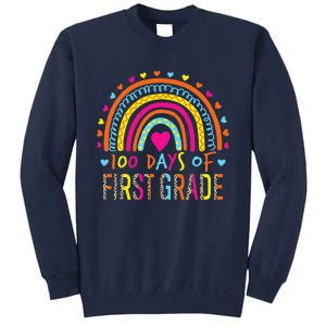 100 Days Of First Grade Leopard Rainbow 100th Day Of School Tall Sweatshirt