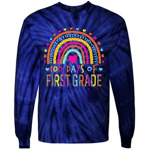 100 Days Of First Grade Leopard Rainbow 100th Day Of School Tie-Dye Long Sleeve Shirt