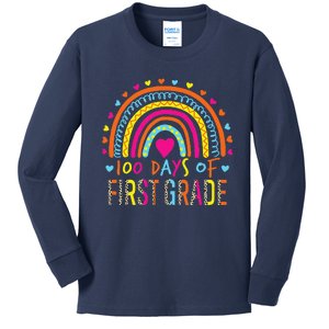 100 Days Of First Grade Leopard Rainbow 100th Day Of School Kids Long Sleeve Shirt