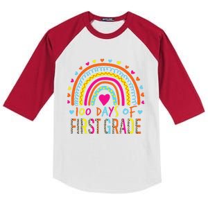 100 Days Of First Grade Leopard Rainbow 100th Day Of School Kids Colorblock Raglan Jersey