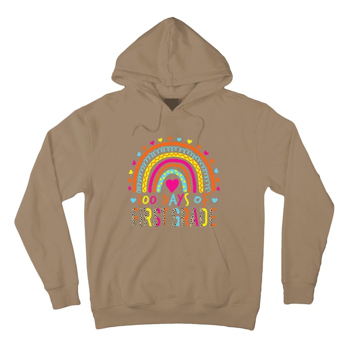 100 Days Of First Grade Leopard Rainbow 100th Day Of School Hoodie