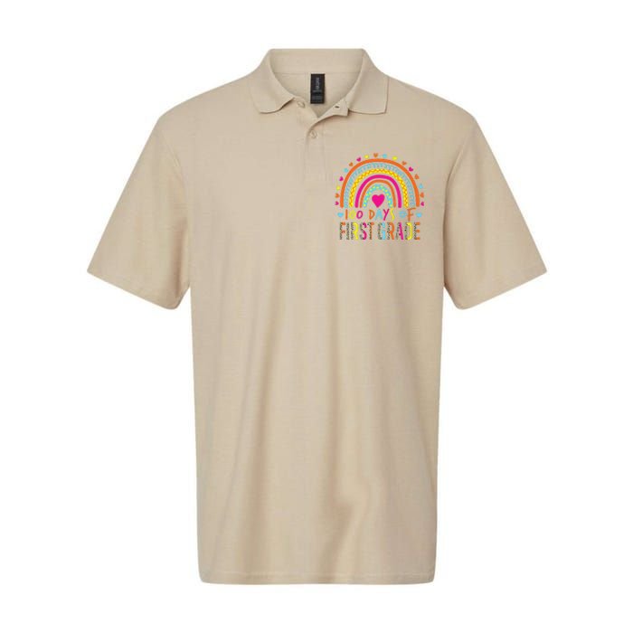 100 Days Of First Grade Leopard Rainbow 100th Day Of School Softstyle Adult Sport Polo