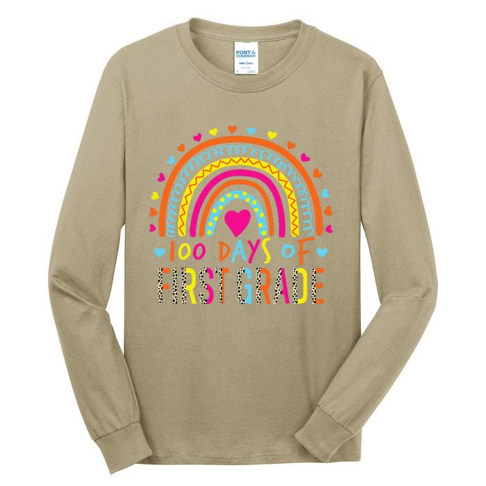 100 Days Of First Grade Leopard Rainbow 100th Day Of School Tall Long Sleeve T-Shirt