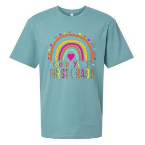 100 Days Of First Grade Leopard Rainbow 100th Day Of School Sueded Cloud Jersey T-Shirt