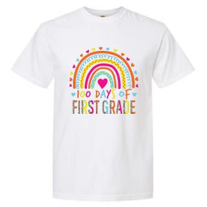 100 Days Of First Grade Leopard Rainbow 100th Day Of School Garment-Dyed Heavyweight T-Shirt