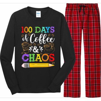 100 Days Of Coffee & Chaos 100th Day School Teacher Gift Long Sleeve Pajama Set