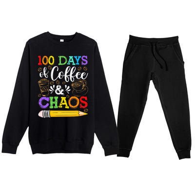 100 Days Of Coffee & Chaos 100th Day School Teacher Gift Premium Crewneck Sweatsuit Set