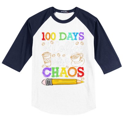 100 Days Of Coffee & Chaos 100th Day School Teacher Gift Baseball Sleeve Shirt