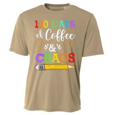 100 Days Of Coffee & Chaos 100th Day School Teacher Gift Cooling Performance Crew T-Shirt